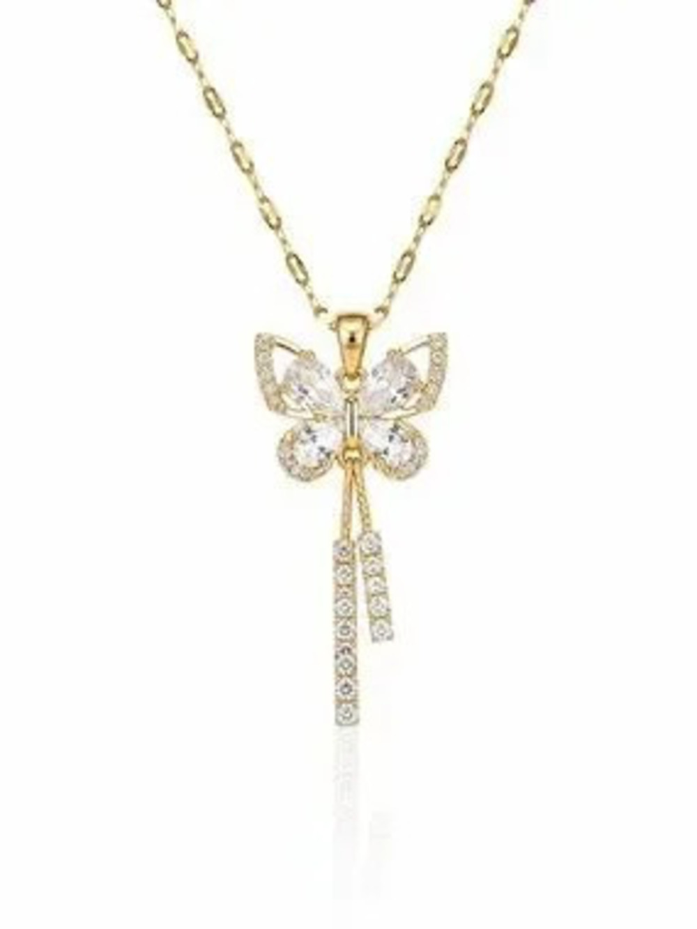 Gold Butterfly Pendant Necklace with Crystal Accents